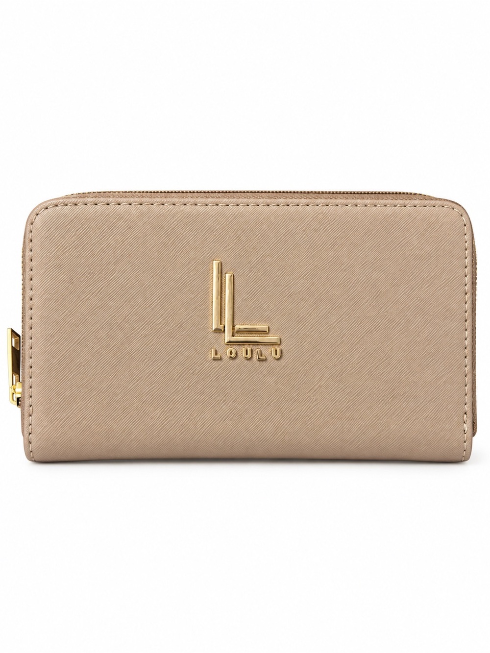 EUC LouLu Taupe Beige Zip Around Wallet Gold Hardware